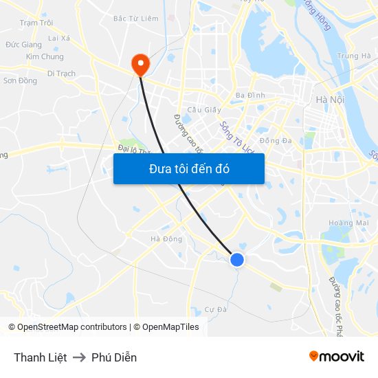 Thanh Liệt to Phú Diễn map