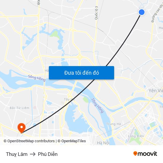 Thuỵ Lâm to Phú Diễn map