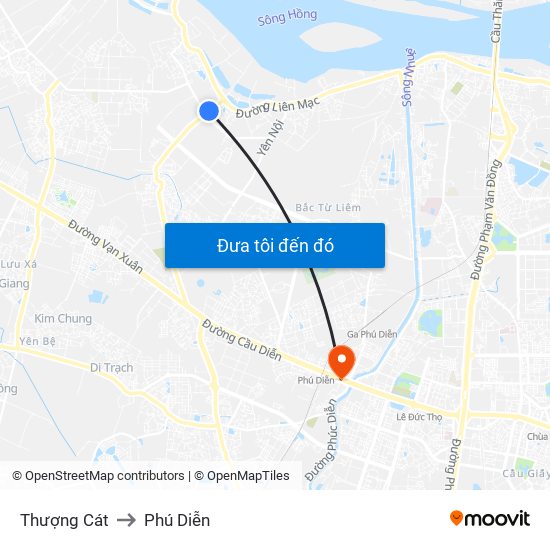 Thượng Cát to Phú Diễn map