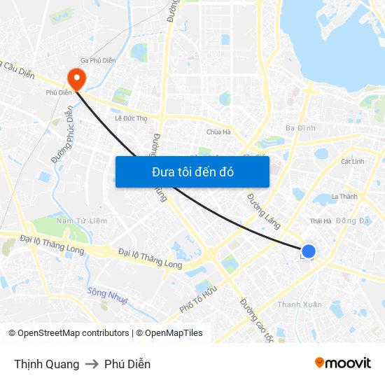 Thịnh Quang to Phú Diễn map