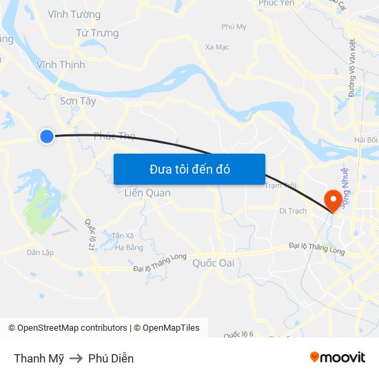 Thanh Mỹ to Phú Diễn map