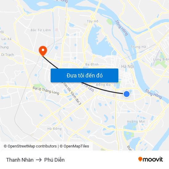 Thanh Nhàn to Phú Diễn map