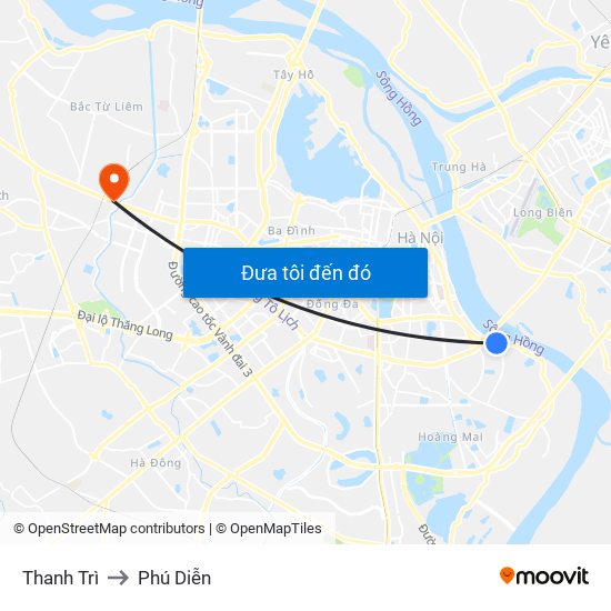Thanh Trì to Phú Diễn map
