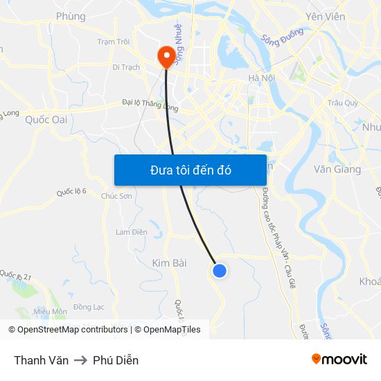 Thanh Văn to Phú Diễn map