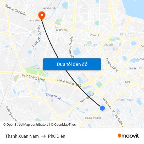 Thanh Xuân Nam to Phú Diễn map