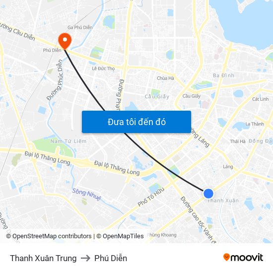 Thanh Xuân Trung to Phú Diễn map