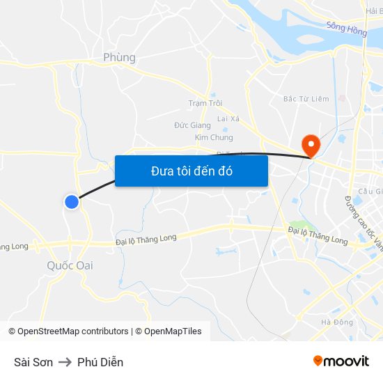 Sài Sơn to Phú Diễn map