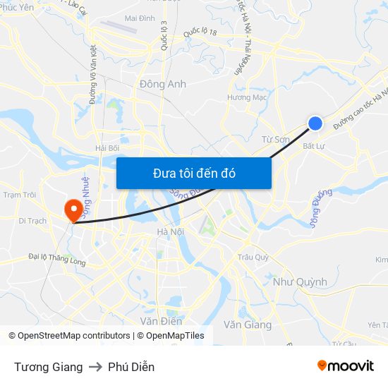 Tương Giang to Phú Diễn map