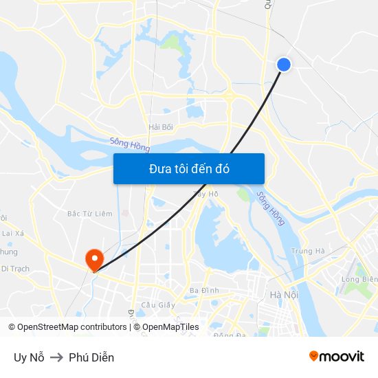 Uy Nỗ to Phú Diễn map