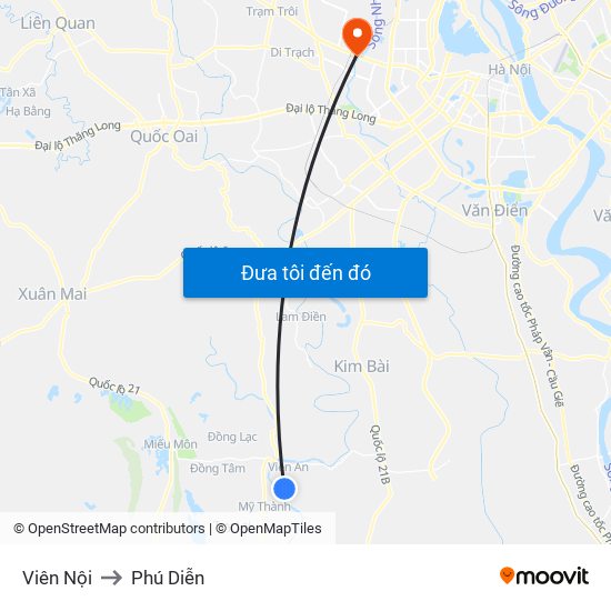 Viên Nội to Phú Diễn map