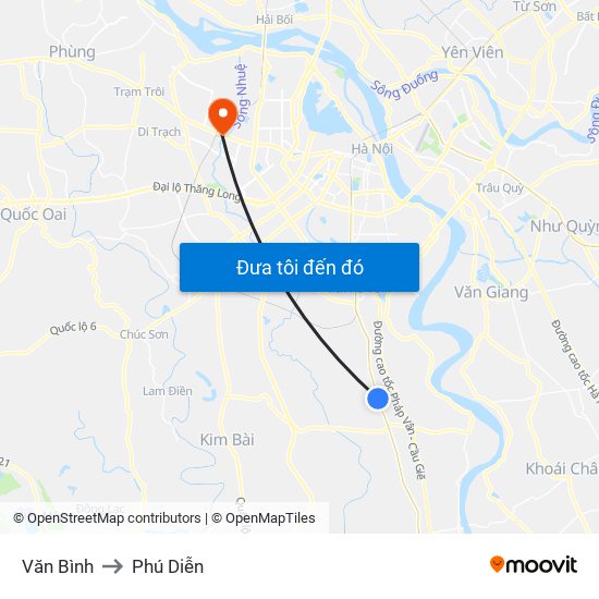 Văn Bình to Phú Diễn map