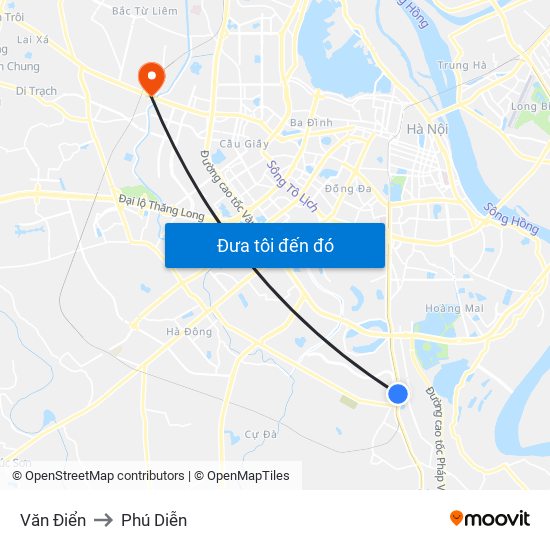 Văn Điển to Phú Diễn map