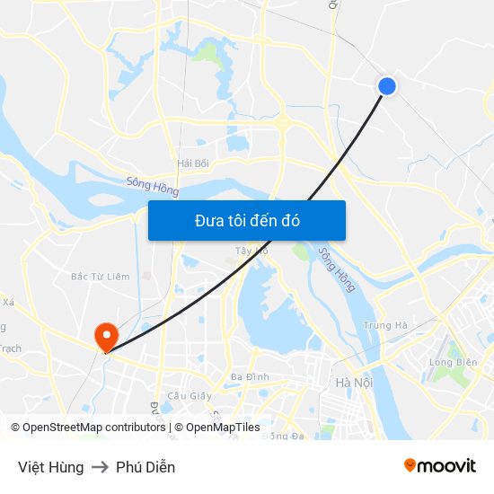 Việt Hùng to Phú Diễn map