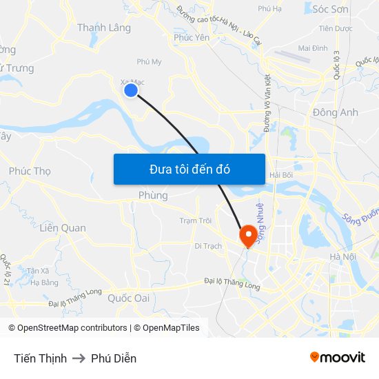Tiến Thịnh to Phú Diễn map