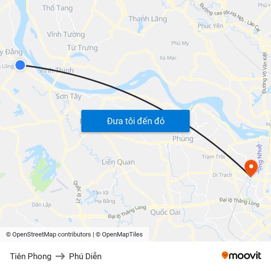 Tiên Phong to Phú Diễn map