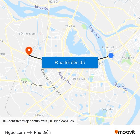 Ngọc Lâm to Phú Diễn map