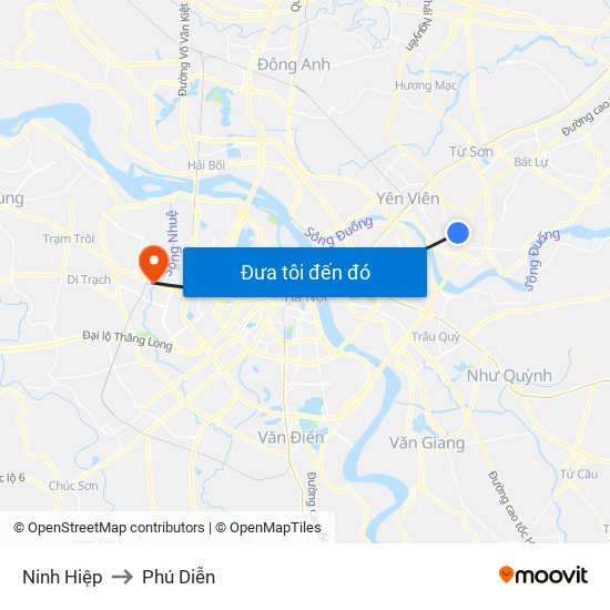 Ninh Hiệp to Phú Diễn map