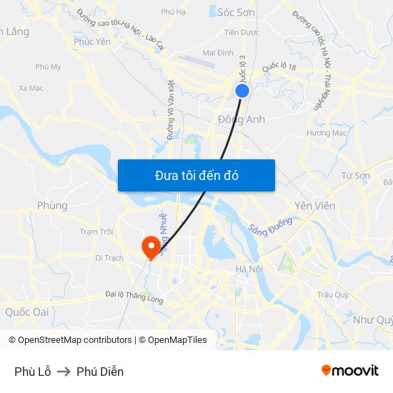 Phù Lỗ to Phú Diễn map