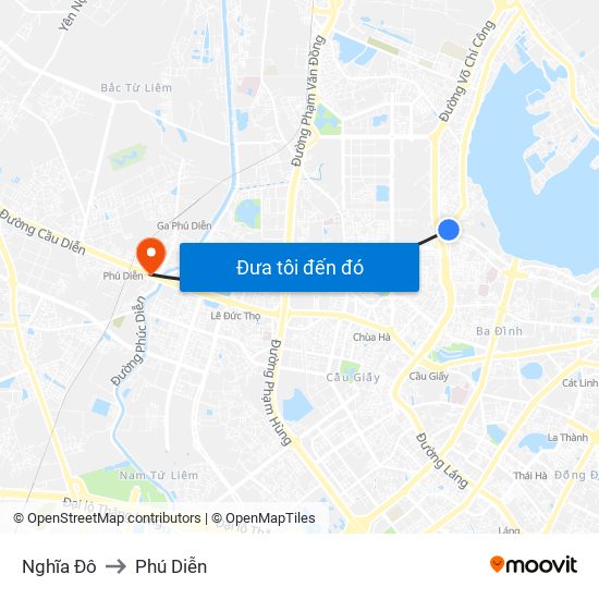 Nghĩa Đô to Phú Diễn map