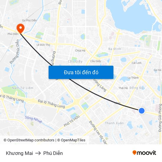 Khương Mai to Phú Diễn map