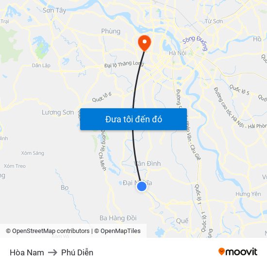 Hòa Nam to Phú Diễn map