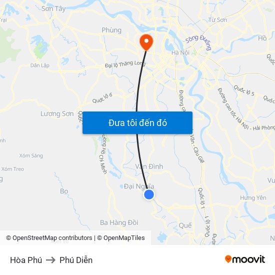 Hòa Phú to Phú Diễn map