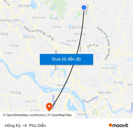 Hồng Kỳ to Phú Diễn map