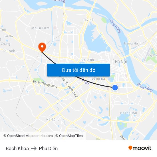 Bách Khoa to Phú Diễn map