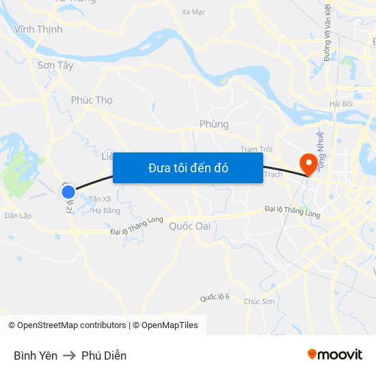 Bình Yên to Phú Diễn map