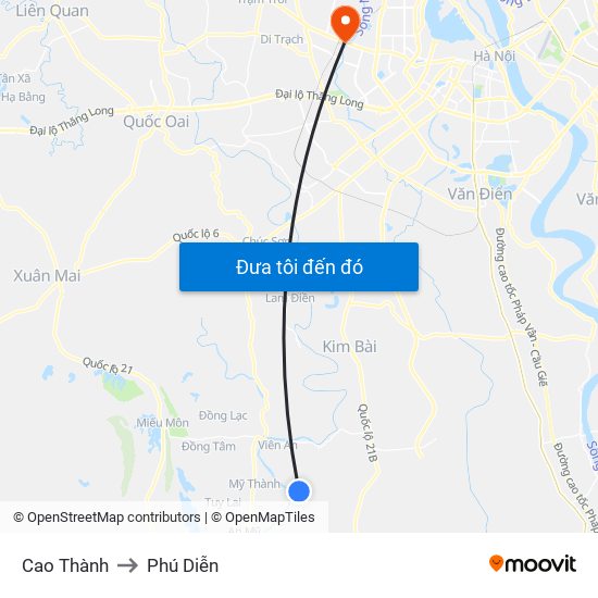 Cao Thành to Phú Diễn map