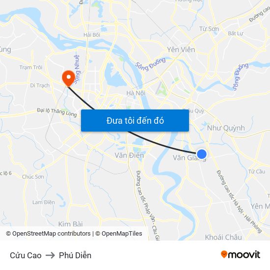Cửu Cao to Phú Diễn map