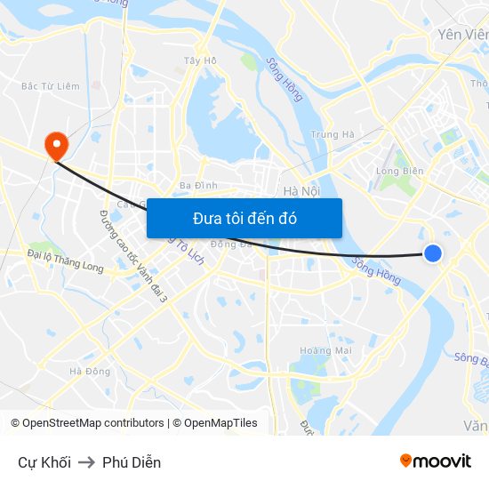 Cự Khối to Phú Diễn map