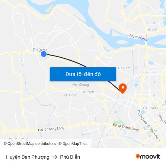 Huyện Đan Phượng to Phú Diễn map