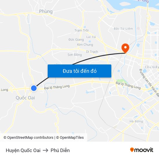 Huyện Quốc Oai to Phú Diễn map