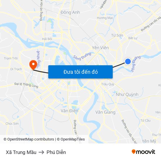 Xã Trung Mầu to Phú Diễn map