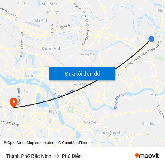 Thành Phố Bắc Ninh to Phú Diễn map