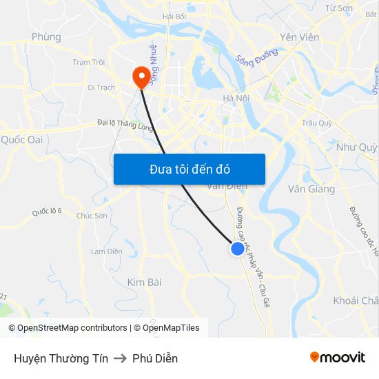 Huyện Thường Tín to Phú Diễn map