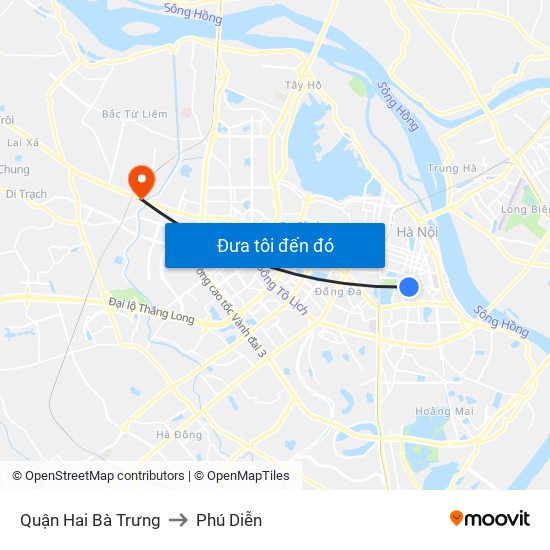 Quận Hai Bà Trưng to Phú Diễn map