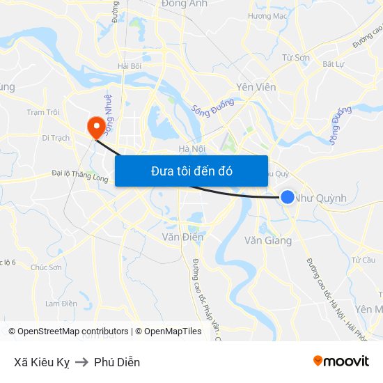 Xã Kiêu Kỵ to Phú Diễn map