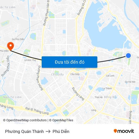 Phường Quán Thánh to Phú Diễn map