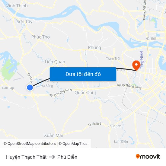 Huyện Thạch Thất to Phú Diễn map