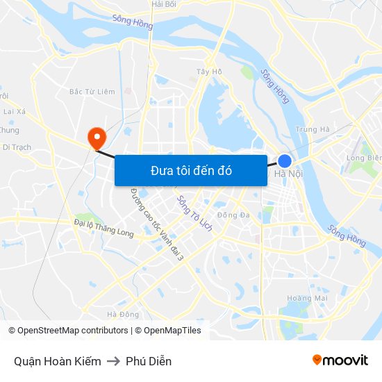 Quận Hoàn Kiếm to Phú Diễn map