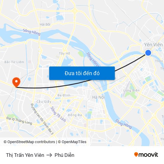 Thị Trấn Yên Viên to Phú Diễn map