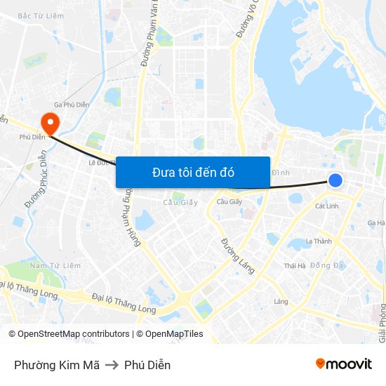 Phường Kim Mã to Phú Diễn map