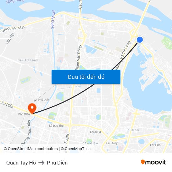 Quận Tây Hồ to Phú Diễn map