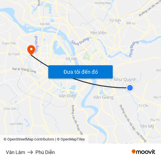 Văn Lâm to Phú Diễn map