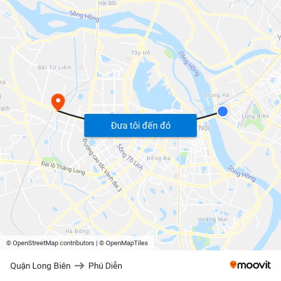 Quận Long Biên to Phú Diễn map