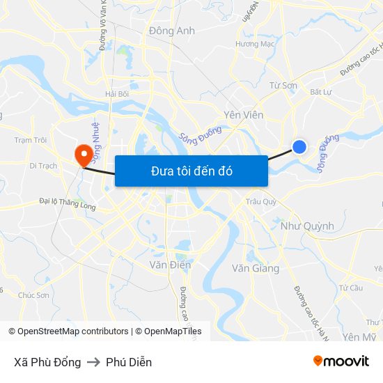 Xã Phù Đổng to Phú Diễn map