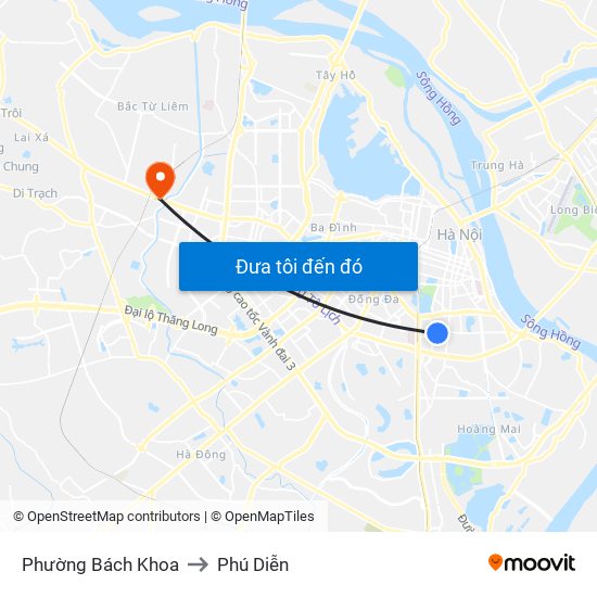 Phường Bách Khoa to Phú Diễn map