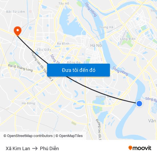 Xã Kim Lan to Phú Diễn map